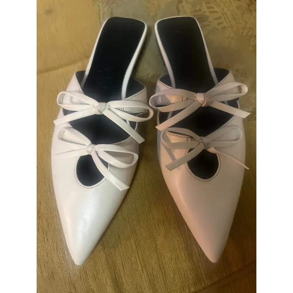 ANTONIA MELANI NOLA POINTIE TO BOW TIe MULE LEATHER‎ SANDALS - Picture 6 of 6